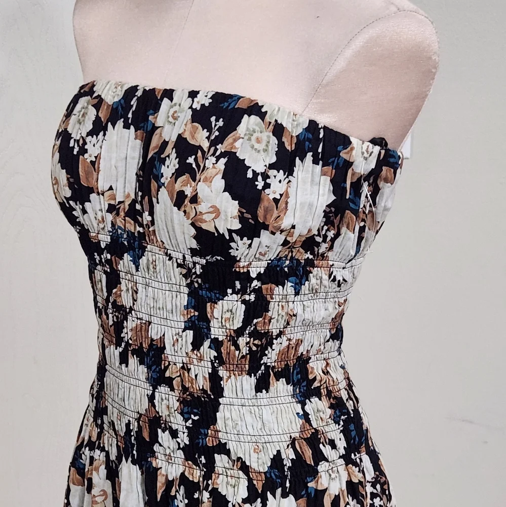 Abercrombie & Fitch Black Floral Strapless Maxi Dress